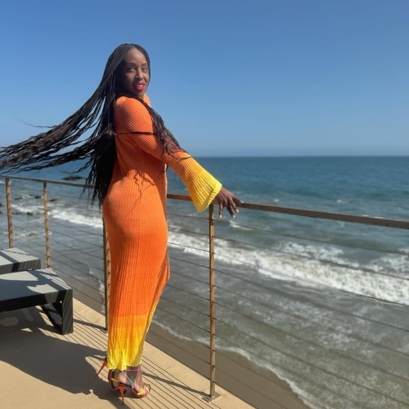 Women's Long Sleeve Open Back Maxi Dress - Future Collective Orange Ombre - Picture 7 of 14